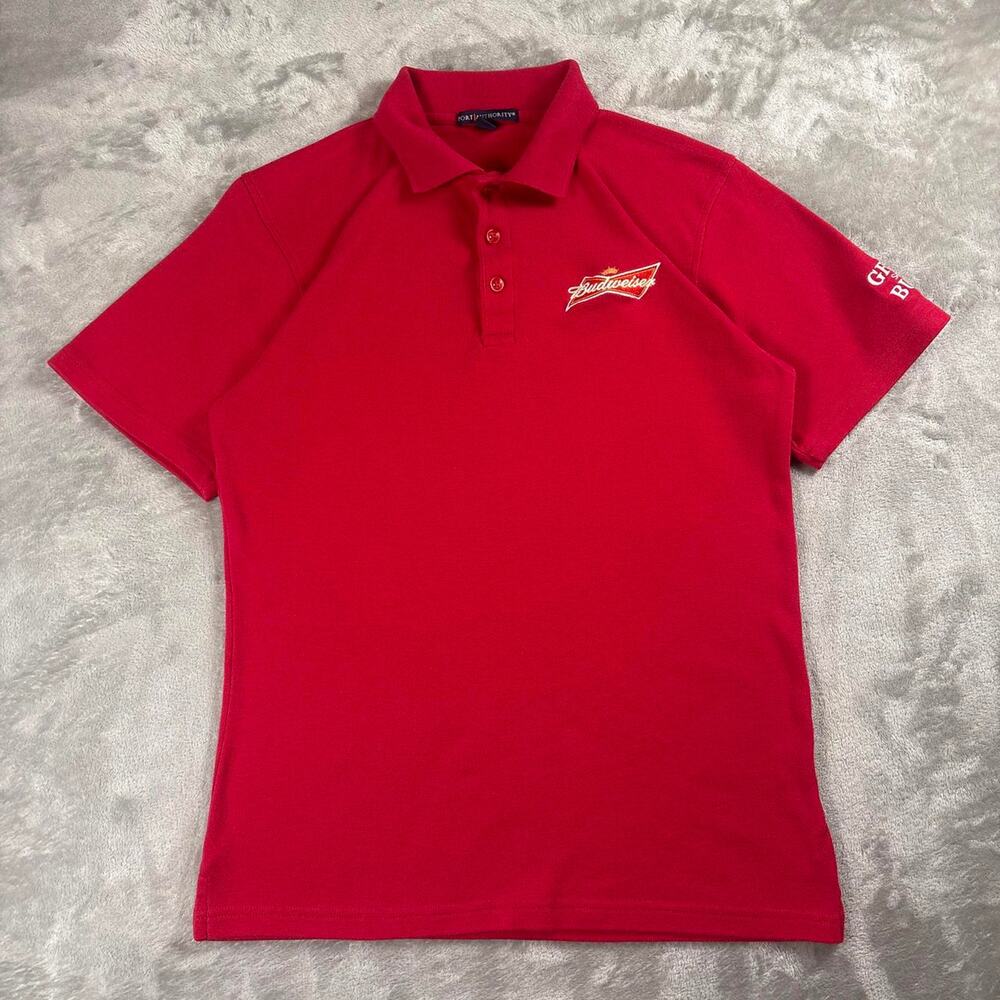 Budweiser Port Authority Polo Shirt Men’s Medium Red Grab Some Buds Logo